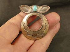 1940'S NAVAJO FRED HARVEY TURQUOISE SILVER POMAGRANITE FLOWER PIN TUCSON ESTATE