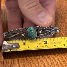 Navajo Hand Stamped Brooch Sterling Turquoise Vintage 2.5 Fred Harvey Era Old J7 - Additional view 11