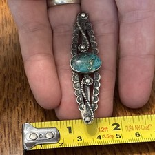Navajo Hand Stamped Brooch Sterling Turquoise Vintage 2.5 Fred Harvey Era Old J7 - Additional view 12