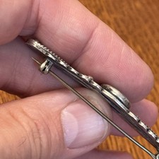 Navajo Hand Stamped Brooch Sterling Turquoise Vintage 2.5 Fred Harvey Era Old J7 - Additional view 6