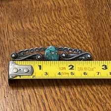 Navajo Hand Stamped Brooch Sterling Turquoise Vintage 2.5 Fred Harvey Era Old J7 - Additional view 10