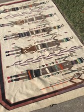 Vintage 1930 Authentic Fred Harvey Navaho Yei Rug X-Large 92”x 55” - Additional view 2