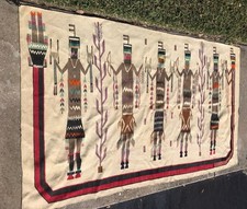 Vintage 1930 Authentic Fred Harvey Navaho Yei Rug X-Large 92”x 55”