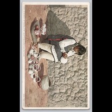 Antique Postcard Pueblo Woman Decorating Pottery Isleta New Mexico Fred Harvey