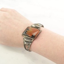 Fred Harvey Era Orange Petrified Wood Cuff Sterling Silver Bracelet - Additional view 1