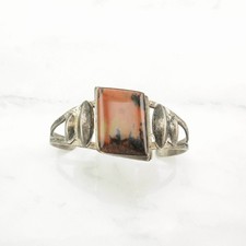 Fred Harvey Era Orange Petrified Wood Cuff Sterling Silver Bracelet - Additional view 2