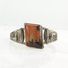 Fred Harvey Era Orange Petrified Wood Cuff Sterling Silver Bracelet - Additional view 3