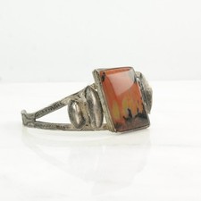 Fred Harvey Era Orange Petrified Wood Cuff Sterling Silver Bracelet - Additional view 4