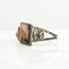 Fred Harvey Era Orange Petrified Wood Cuff Sterling Silver Bracelet - Additional view 5