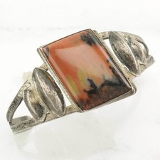 Fred Harvey Era Orange Petrified Wood Cuff Sterling Silver Bracelet