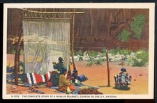 1937 Fred Harvey Navajo Blanket Weaving De Chelly Arizona Vintage Postcard