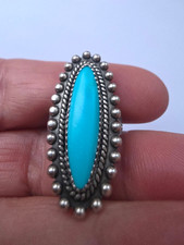 Fred Harvey Era Block Turquoise Sterling Silver Ring Size ~ 5.5