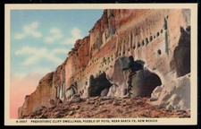 1938 Fred Harvey Santa Fe NM Pueblo of Puye Cliff Dwellings Vintage Postcard