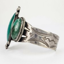 Stunning Antique Sterling Silver 925 Fred Harvey Green Turquoise Cuff Bracelet - Additional view 2