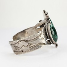 Stunning Antique Sterling Silver 925 Fred Harvey Green Turquoise Cuff Bracelet - Additional view 4