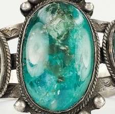 Stunning Antique Sterling Silver 925 Fred Harvey Green Turquoise Cuff Bracelet - Additional view 5