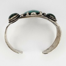 Stunning Antique Sterling Silver 925 Fred Harvey Green Turquoise Cuff Bracelet - Additional view 6