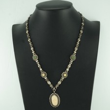 Fred Harvey Era Sterling Silver Green Tan Nephrite Jade Stone Floral Necklace - Additional view 2