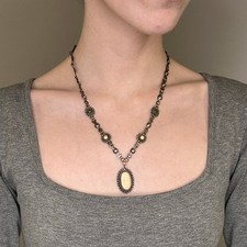 Fred Harvey Era Sterling Silver Green Tan Nephrite Jade Stone Floral Necklace - Additional view 4