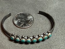 Fred Harvey Era Sterling Silver Native Turquoise Zuni Petit Point Cuff Bracelet - Additional view 1