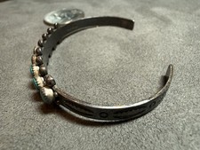 Fred Harvey Era Sterling Silver Native Turquoise Zuni Petit Point Cuff Bracelet - Additional view 3