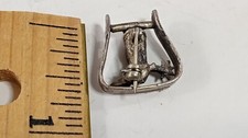 Navajo Fred Harvey Era Pin Brooch Cowboy Boot/Stirrup Turquoise Sterling Silver - Additional view 1