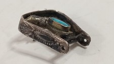 Navajo Fred Harvey Era Pin Brooch Cowboy Boot/Stirrup Turquoise Sterling Silver - Additional view 2