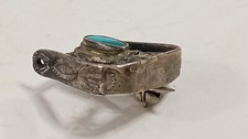 Navajo Fred Harvey Era Pin Brooch Cowboy Boot/Stirrup Turquoise Sterling Silver - Additional view 3