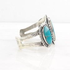 Fred Harvey Era Block Turquoise Stamped Sterling Silver Cuff Bracelet - Additional view 3