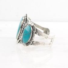 Fred Harvey Era Block Turquoise Stamped Sterling Silver Cuff Bracelet - Additional view 5