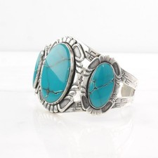 Fred Harvey Era Block Turquoise Stamped Sterling Silver Cuff Bracelet - Additional view 6