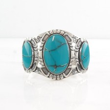 Fred Harvey Era Block Turquoise Stamped Sterling Silver Cuff Bracelet - Additional view 8