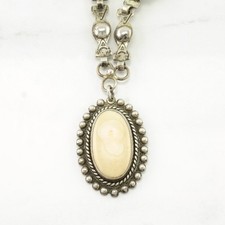 Fred Harvey Era Sterling Silver Green Tan Nephrite Jade Stone Floral Necklace - Additional view 5