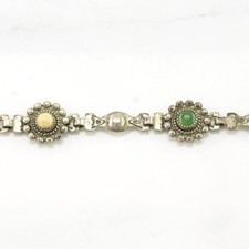 Fred Harvey Era Sterling Silver Green Tan Nephrite Jade Stone Floral Necklace - Additional view 6