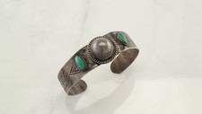 Antique Fred Harvey Era Green Turquoise Cuff Sterling Silver Bracelet - Additional view 2