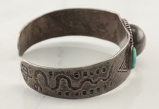 Antique Fred Harvey Era Green Turquoise Cuff Sterling Silver Bracelet - Additional view 4