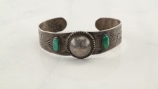 Antique Fred Harvey Era Green Turquoise Cuff Sterling Silver Bracelet