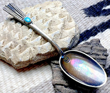 Vintage Southwestern TURQUOISE CABOCHON STERLING SPOON hand stamping Fred Harvey