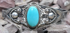 Early Old Vintage Fred Harvey Era Sterling Silver Turquoise Cuff Bracelet