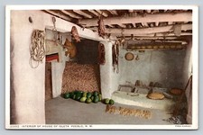 Fred Harvey Interior of House of Isleta Pueblo NM Vintage Unposted Postcard