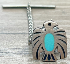Vintage Thunderbird Tie Tack Fred Harvey Era Sterling Silver 925 Turquoise Inlay - Additional view 1