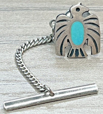 Vintage Thunderbird Tie Tack Fred Harvey Era Sterling Silver 925 Turquoise Inlay - Additional view 4