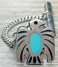Vintage Thunderbird Tie Tack Fred Harvey Era Sterling Silver 925 Turquoise Inlay - Additional view 6