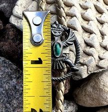 Vintage Southwestern Fred Harvey era bolo tie knifewing beige braided leather - Additional view 4