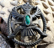 Vintage Southwestern Fred Harvey era bolo tie knifewing beige braided leather