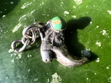 Vintage turquoise STERLING SILVER COWBOY BOOT CHARM .925 Fred Harvey era