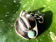 Vintage turquoise STERLING SILVER COWBOY HAT CHARM .925 Fred Harvey era Western