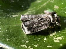 Vtg turquoise STERLING SILVER COWBOY CHAPS CHARM .925 Fred Harvey era Western - Additional view 1