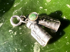 Vtg turquoise STERLING SILVER COWBOY CHAPS CHARM .925 Fred Harvey era Western