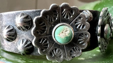 RARE FRED HARVEY ERA turquoise BLOOMING FLOWER cuff bracelet vtg sterling 6.5